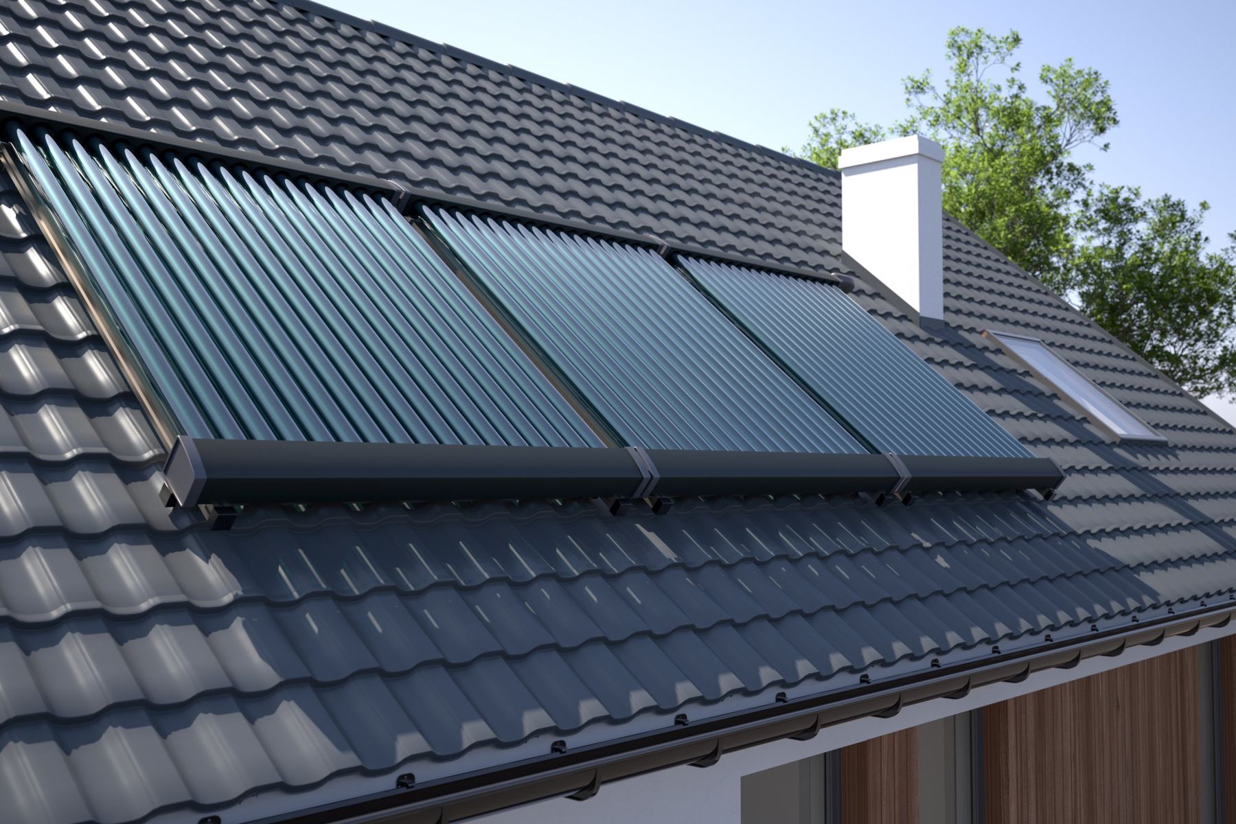 Solarthermie-Röhrenkollektoren auf einem Ziegeldach